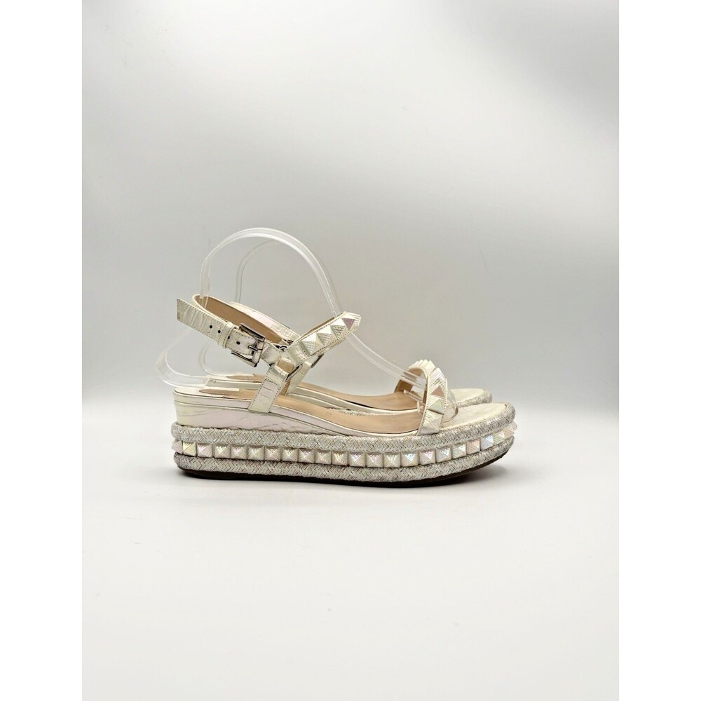 Christian Louboutin White Iridescent Platform Sandals Cataclou 60 Size EU 38 - Picture 1 of 12